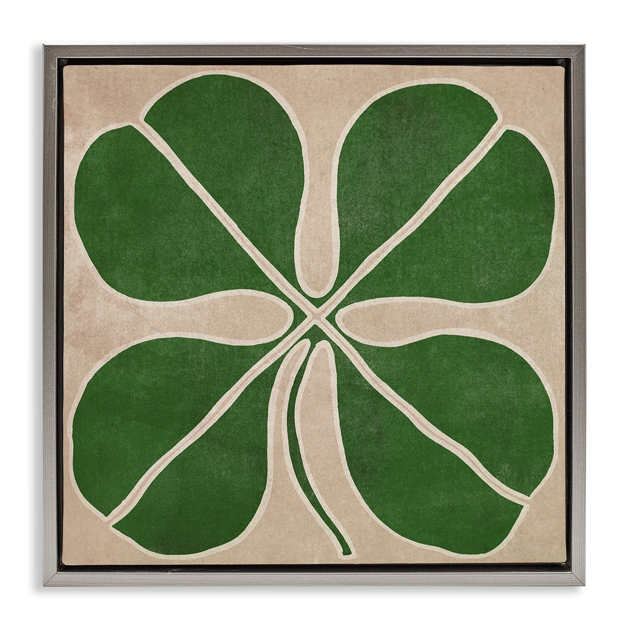 Four Leaf Symmetry Gray Framed Floater Canvas Wall Art, design by June Erica Vess
