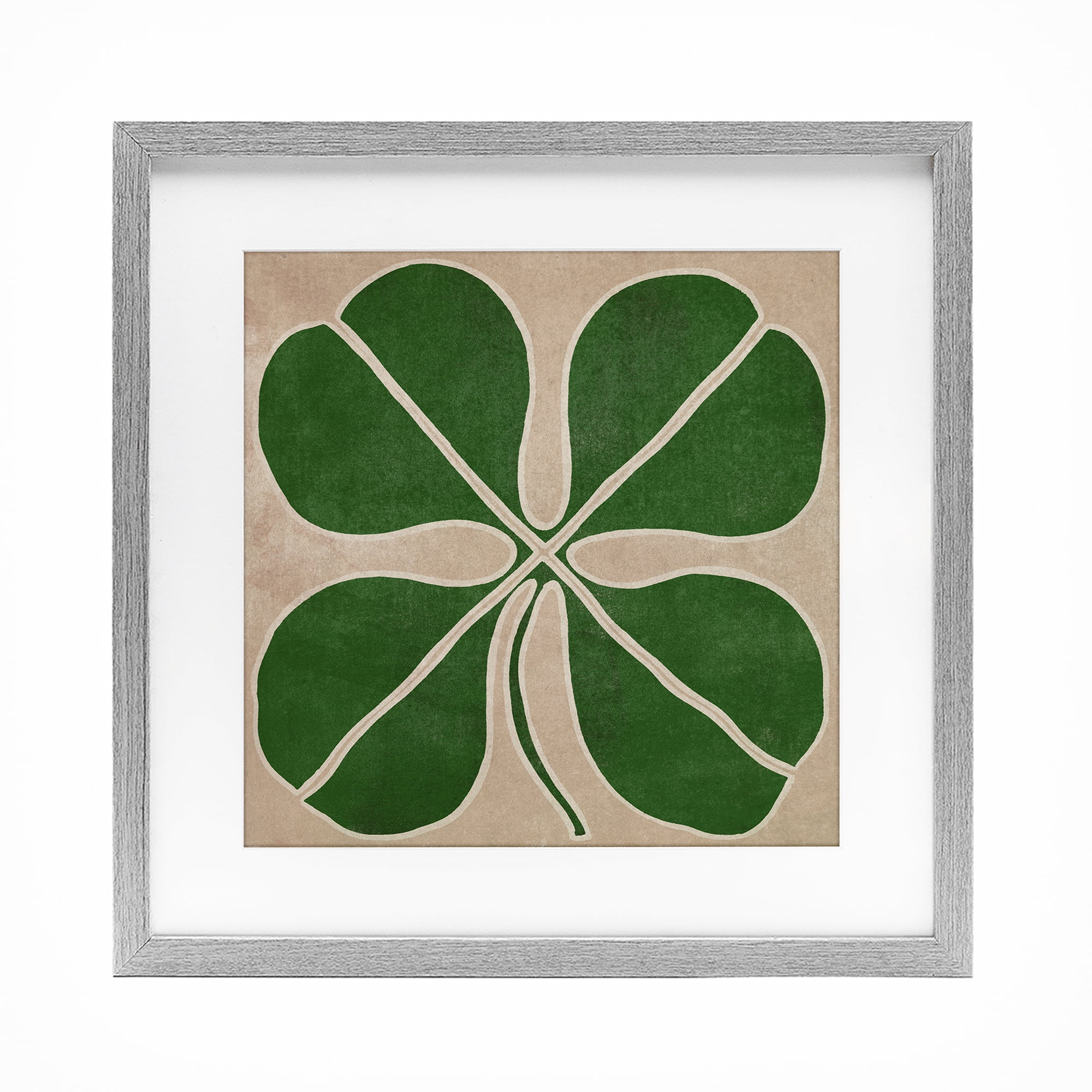 Four Leaf Symmetry Gray Framed Print Under Glass, design by June Erica Vess