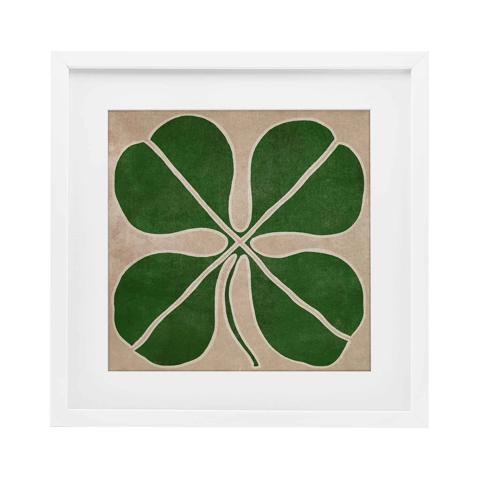 Four Leaf Symmetry White Framed Print Under Glass, design by June Erica Vess