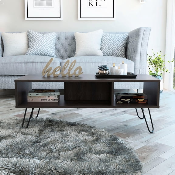 Four - Leg Particle - Board Espresso Coffee Table / Open Shelf for Decor Showcase