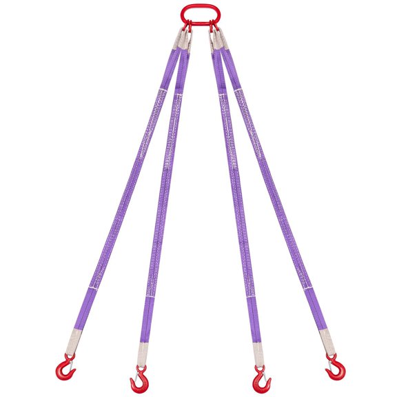 Four Leg Polyester Bridle Sling with Hooks 6600LB Capacity 5Ft Heavy Duty Rigging Strap Thickened Wear Resistant Webbing Slings for Engines Cranes Hoists Truck
