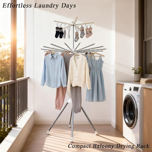 Four Legged 2 Tier Clothes Drying Rack Save Space Garment Rack Portable Foldable Dry Rack with 4 Pulleys 16 Poles 360    Octopus for Indoor Outdoor Balcony Courtyard