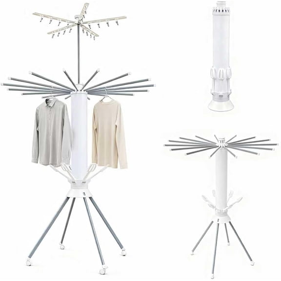 Four Legged Clothes Drying Rack Octopus Laundry Drying Rack Portable and Foldable Dry Rack with 4 Pulleys 16 Poles Aluminum Garment Rack for Indoor Outdoor Courtyard(Double Layer)