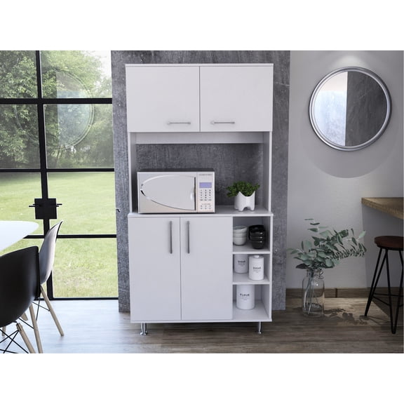 Four - Legged, Freestanding Kitchen Pantry | Store Pots and Pans in Lower Double - Door, Place Spices in Top Cabinets, Use Counter for Appliance Placement | Provide Versatile Storage in Kitchen