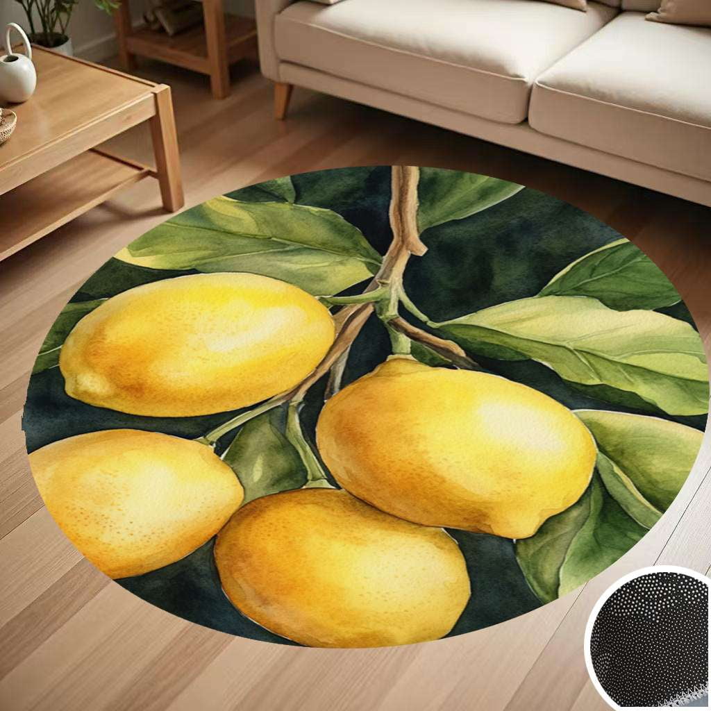 Four Lemons With Leaves Round Carpet Living Room Bedroom Home ...