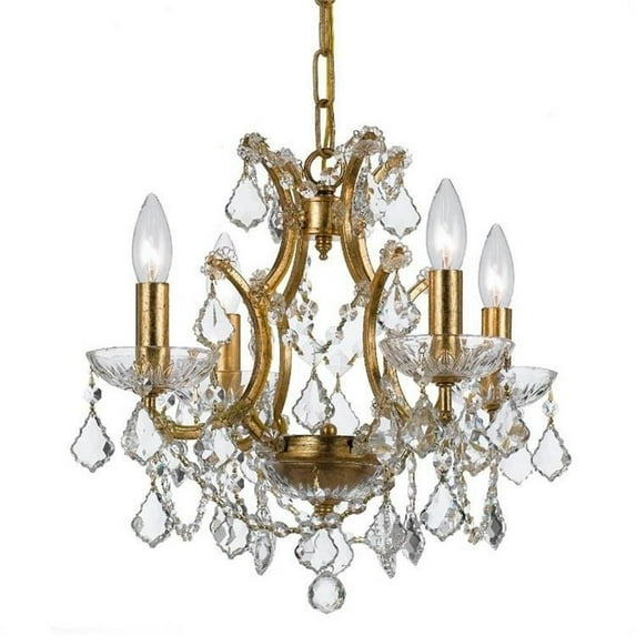 Four Light Chandelier in Traditional and Contemporary Style 17.5 inches Wide By 12.5 inches High-Swarovski Strass Crystal Type-Antique Gold Finish