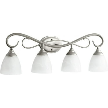 Four Light Faux Alabaster Glass Classic Nickel Vanity