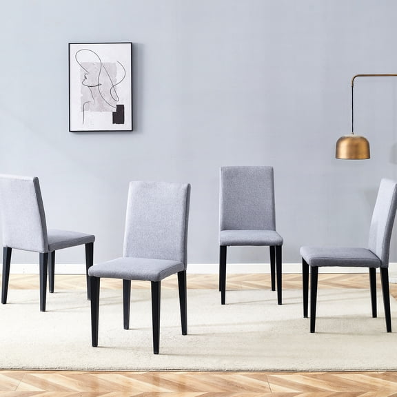 Four Light Gray Linen-Cotton Dining Pieces, Comfortable Support / Modern Minimalist Style, Integrated Design