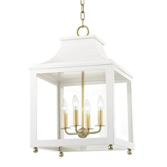 -Four Light Large Pendant in Style-16 inches Wide By 24.88 inches High-Aged Brass Finish-White Shade Color Bailey Street Home 735-Bel-2941996