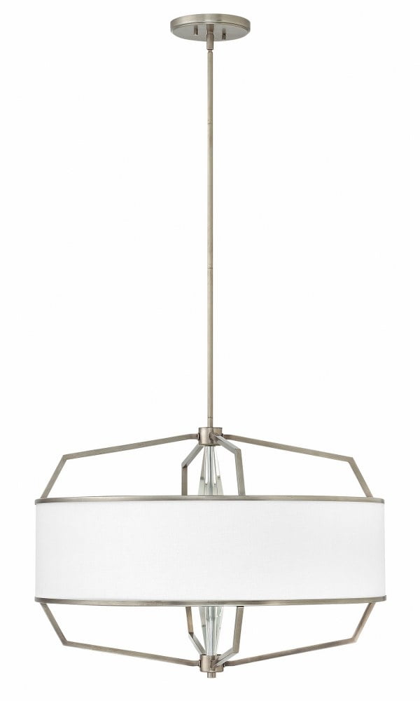 Larchmere English Nickel 28" Transitional Geometric Chandelier with Crystal Column