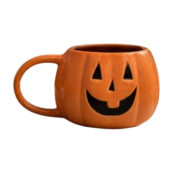 Four Mini Pumpkin Face Desktop Cups Small Halloween Decor Ornaments For Tabletop Mantel Party Shelf Display