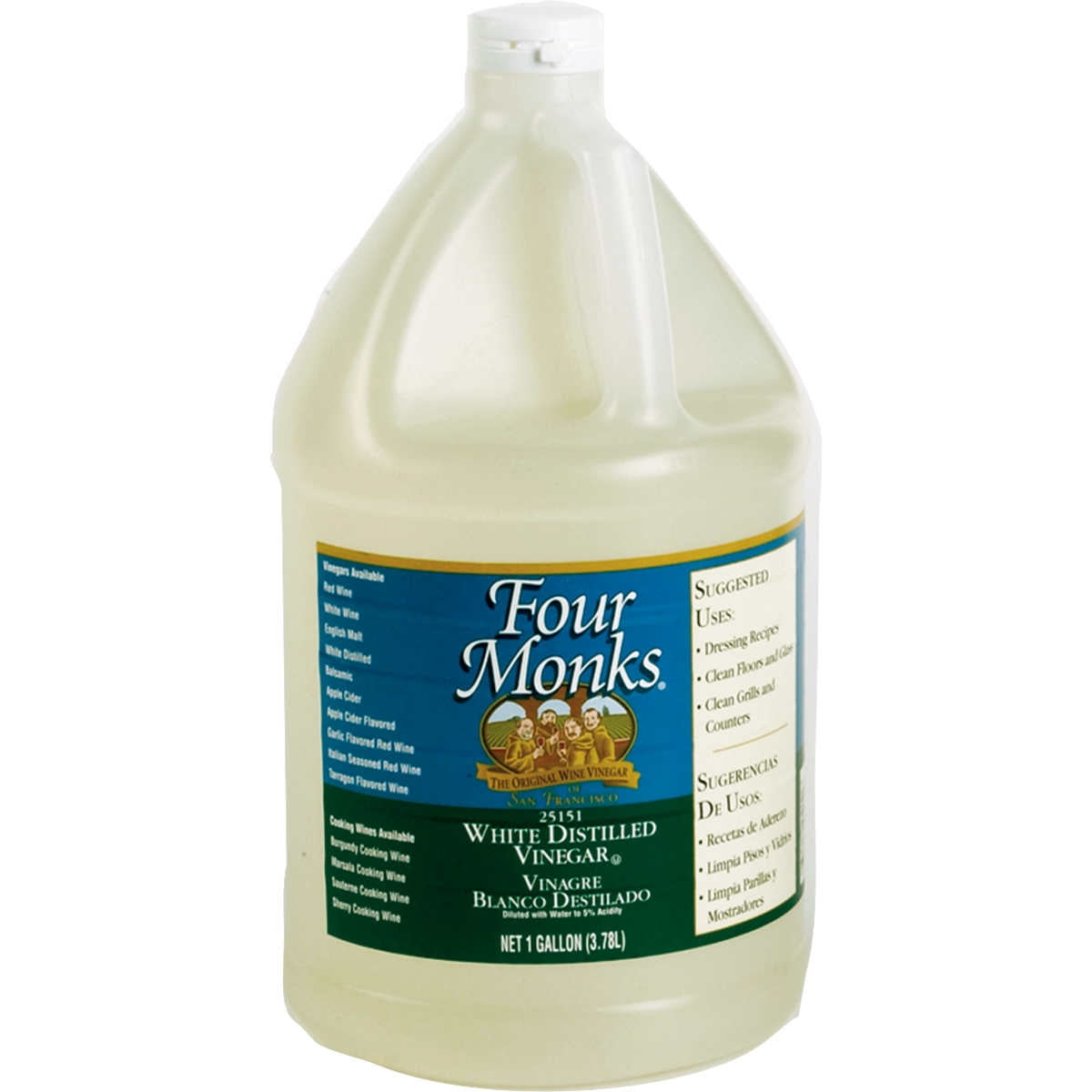 Four Monks Distilled White Vinegar, 1 Gallon (Pack of 2)