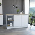 thumbnail image 1 of Four Open Shelves And Two Cabinets Kitchen Island, Oak / White, Chic Design Rectangular Island With Cabinets, White Finish, 1 of 3