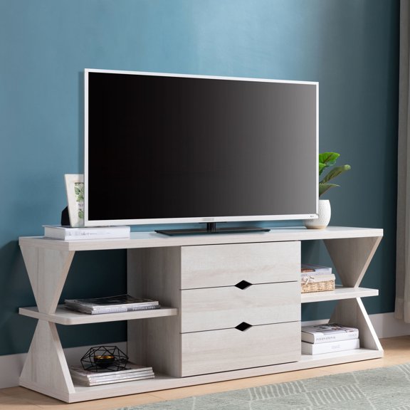 Four Open Shelves & Three Drawers / Hold 60"W TV, Ideal for Media Storage