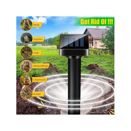 Four-Pack Solar-Powered Rodent Repeller Spikes for Outdoor Gardens and Lawns, Deters Voles, Gophers, Moles, Chipmunks, and Snakes Naturally