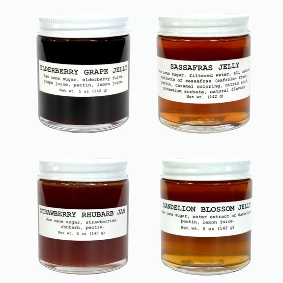 Four Pack Traditional Collection of 5 oz jars of Artisanal Naturally Grown Jams & Jellies