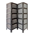 thumbnail image 1 of Four Panel Mango Wood Room Divider with Traditional Carvings, Black and White - Saltoro Sherpi, 1 of 5