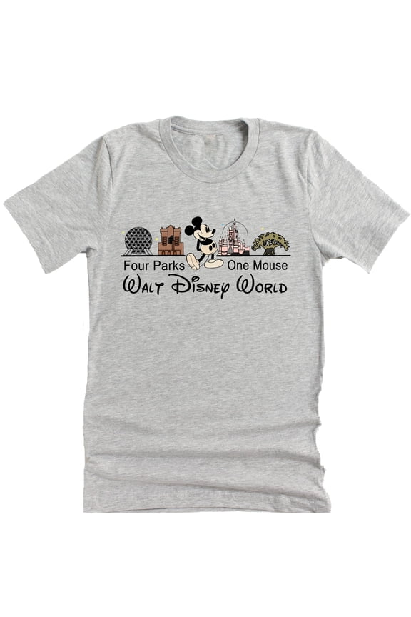 Four Parks One Mouse Shirt, Animal Kingdom Epcot Magic Kingdom Vacation Shirt Casual Unisex Short Sleeve (US, Alpha, Small, Regular, Regular, Gray)