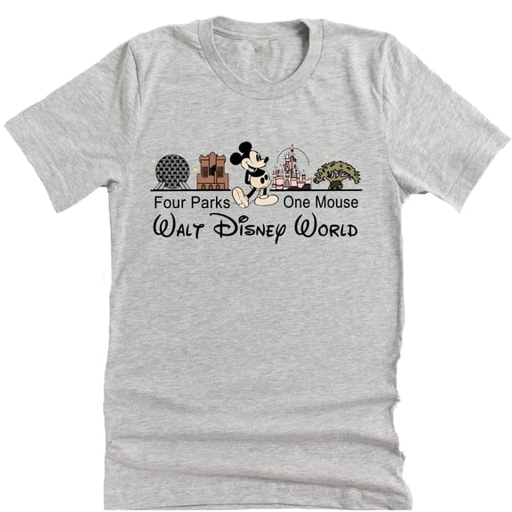 Four Parks One Mouse Shirt, Animal Kingdom Epcot Magic Kingdom Vacation Shirt Casual Unisex Short Sleeve (US, Alpha, XX-Large, Regular, Regular, Gray)
