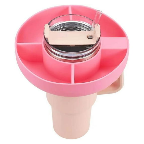 Four Partition Reusable Snack Platter with Cup Holder, Portable Travel Food Tray, Multifunctional Fast and Convenient Serving Platter for Snacks, 20.5x20.5x5cm