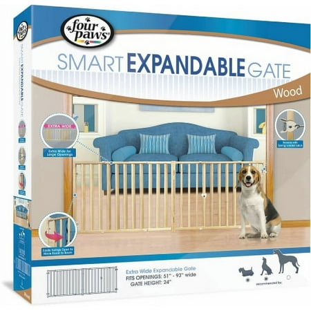 Four Paws Vertical Wood Slat Dog Gate, 51-93" W by 24" H