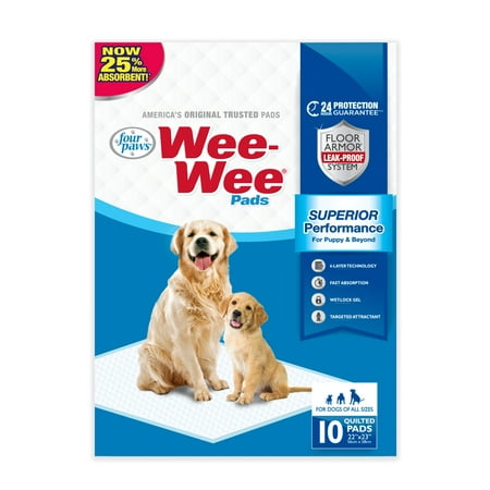 Four Paws Wee Wee Absorbent Potty Training Dog & Puppy Pads, Pet Pee Pads, Standard 10ct