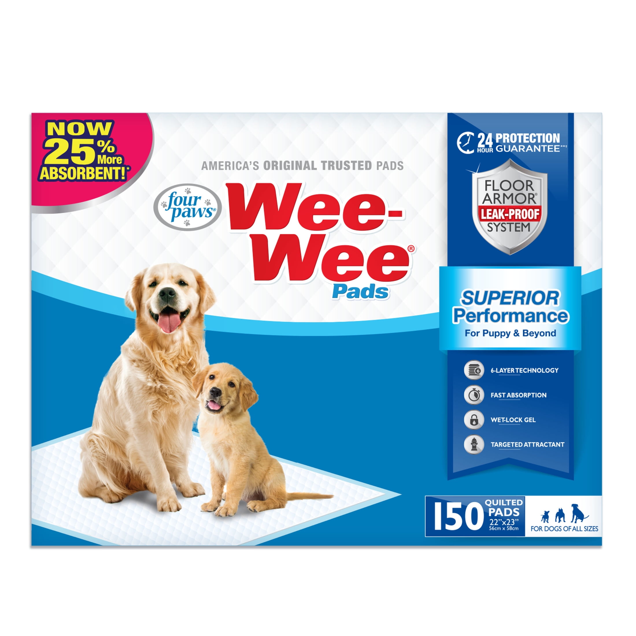 Superior Performance Blue and White Absorbent Dog Pee Pads, 150 Count