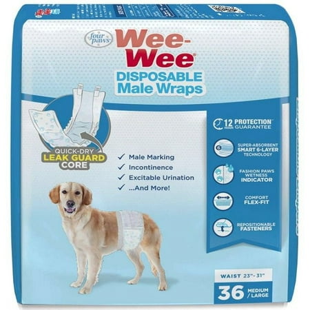 Four Paws Wee Wee Disposable Male Dog Wraps Medium/Large [Dog, Sanitary Pants & Pads] 36 count