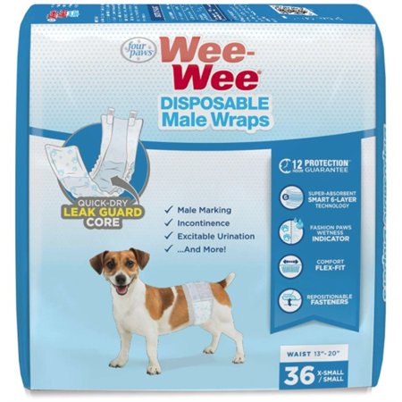 Four Paws Wee Wee Disposable Male Dog Wraps X-Small/Small