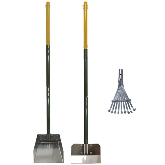 Four Paws Wee-Wee Dog Poop Rake, Spade & Pan, Black Metal & Wood Pooper Scooper Set, SM