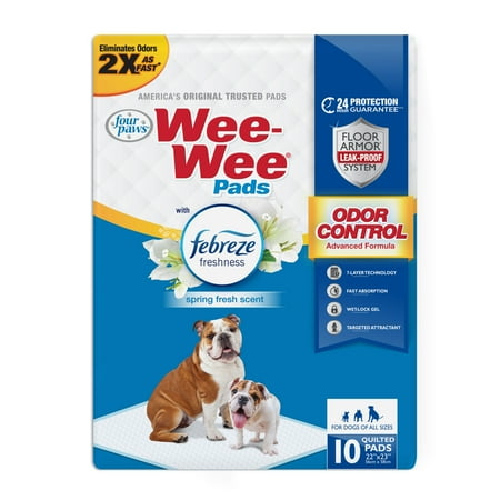 Four Paws Wee-Wee Febreze Freshness Odor Control Potty Training Dog & Puppy Pads, 10 Count