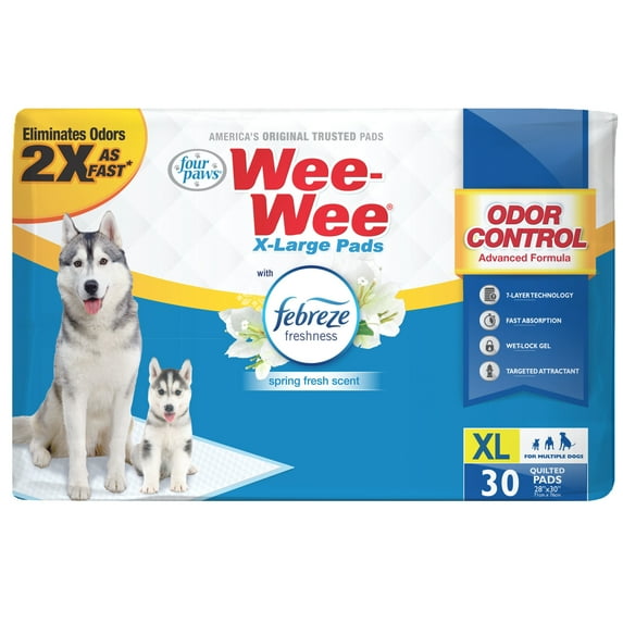 Four Paws Wee-Wee Febreze Freshness Odor Control Potty Training Dog & Puppy Pads, XL 30 Count