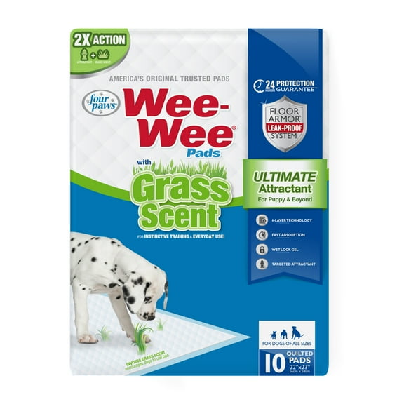 Four Paws Wee-Wee Ultimate Attractant Dog Pee Pads with Grass Scent 22" x 23" (10 Count)