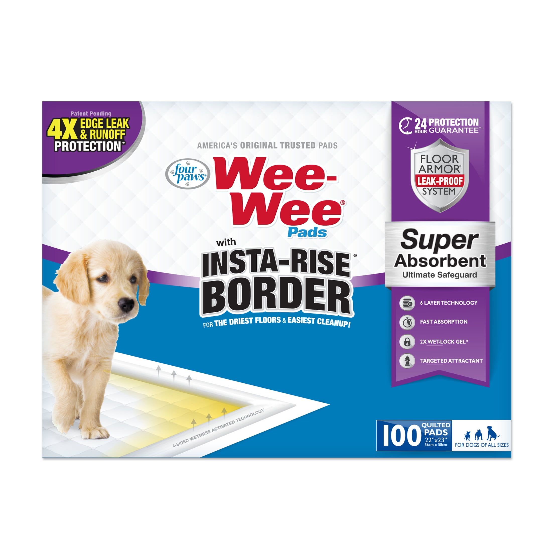 Large Super Absorbent Dog Training Pads with Insta-Rise Border