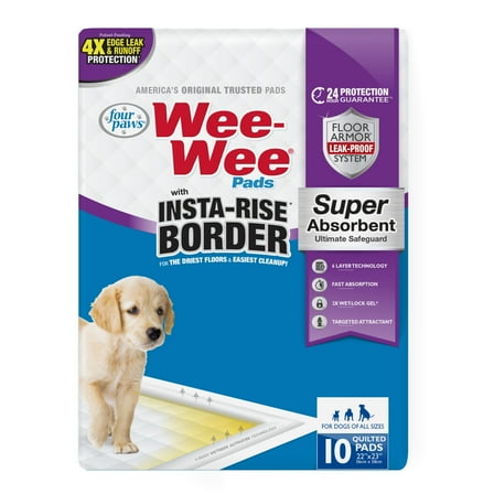 Four Paws Wee-Wee Insta-Rise Border Potty Training Dog & Puppy Pads, Pet Pee Pads, 10ct