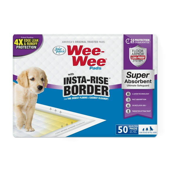 Four Paws Wee-Wee Super Absorbent Dog Pee Pads with Insta-Rise® Border 22" x 23" (50 Count)