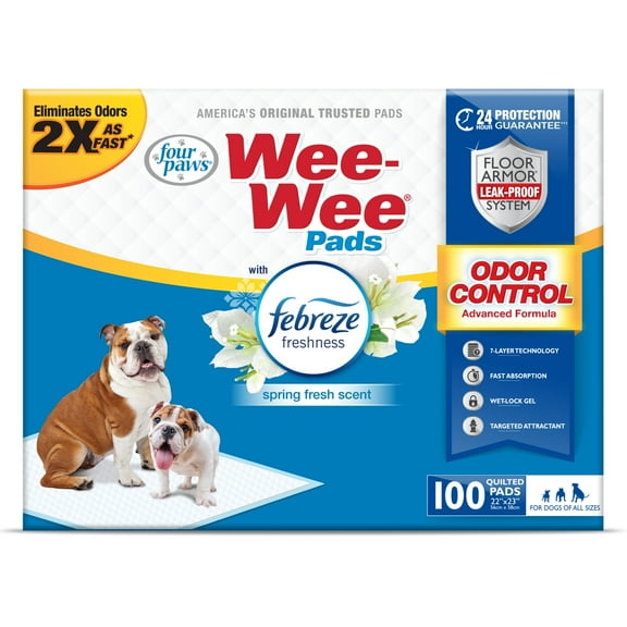 Four Paws Wee-Wee Odor Control Dog Training Pads with Febreze Freshness 22" x 23" Box (100 Count)
