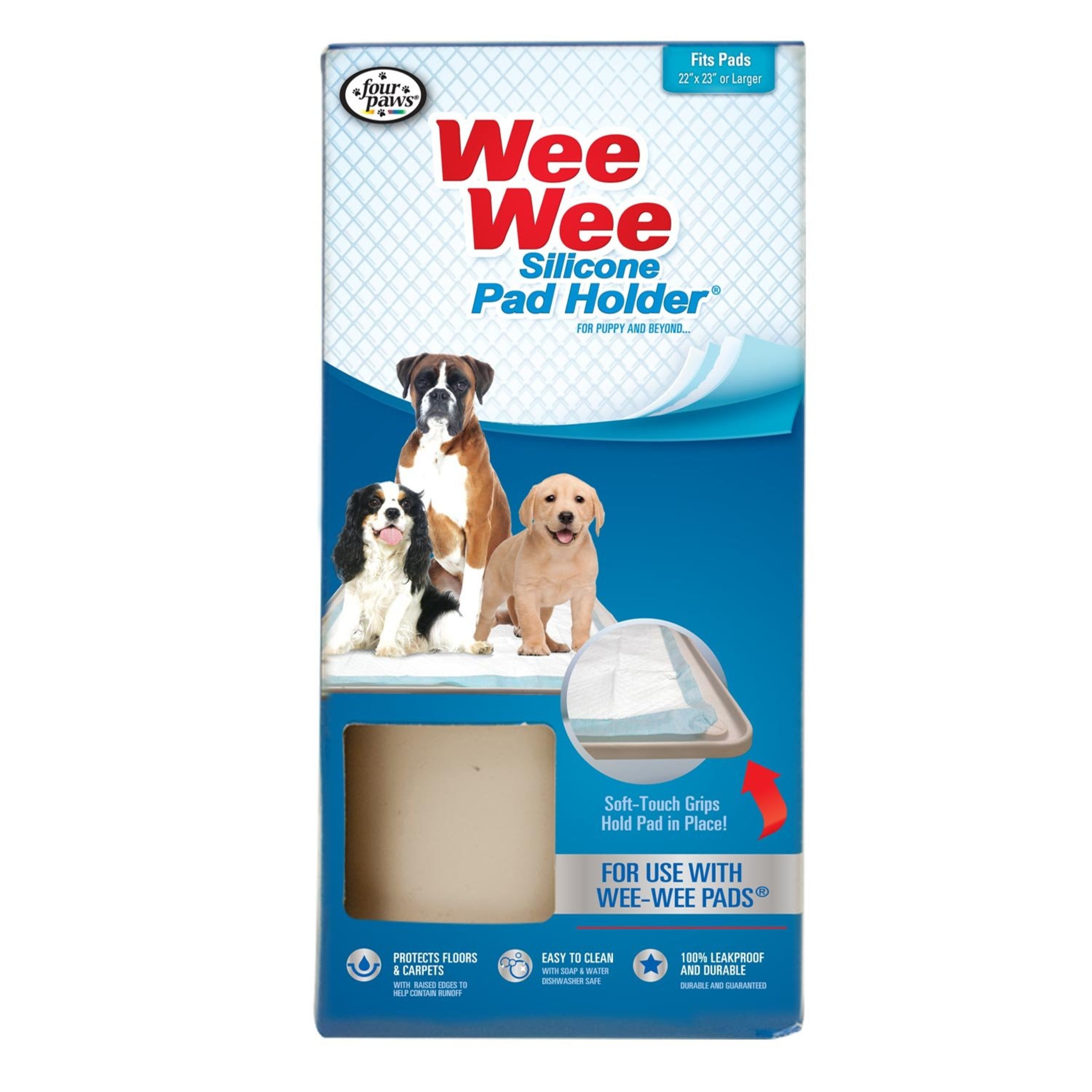 Skywin Pee Pad Holder - No Spill and Leaks Silicone Puppy Pad Holder, Secure30 x 23 Inches Pee Pad, Beige