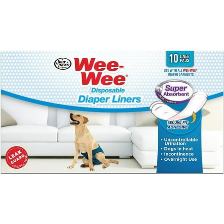 Four Paws Wee Wee Super Absorbent Disposable Diaper Liners [Dog, Sanitary Pants & Pads] 10 Pack - (Fits All Garment Sizes)