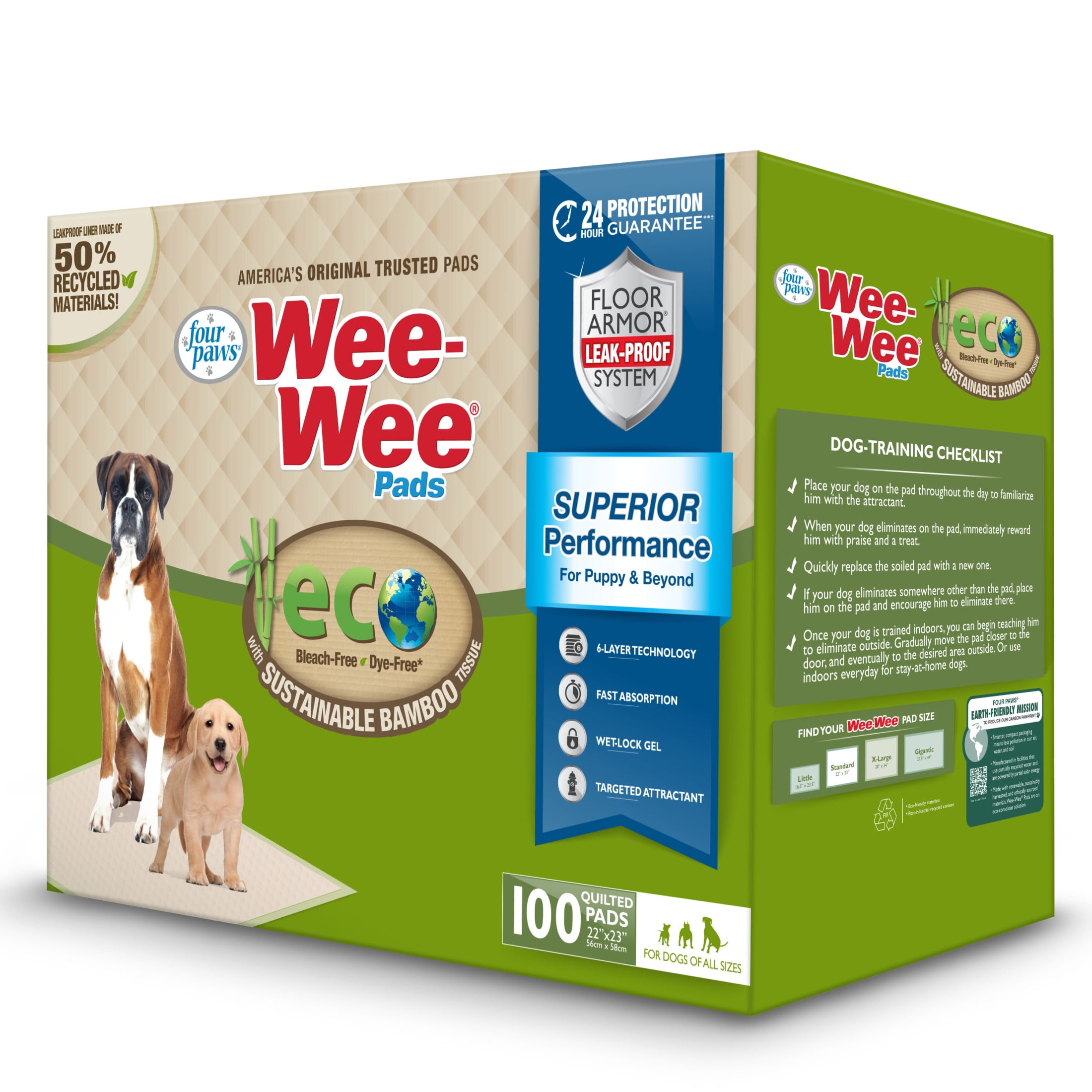Four Paws Wee-Wee Superior Performance Eco Bamboo Dog Pee Pads 22" x 23" (100 Count)