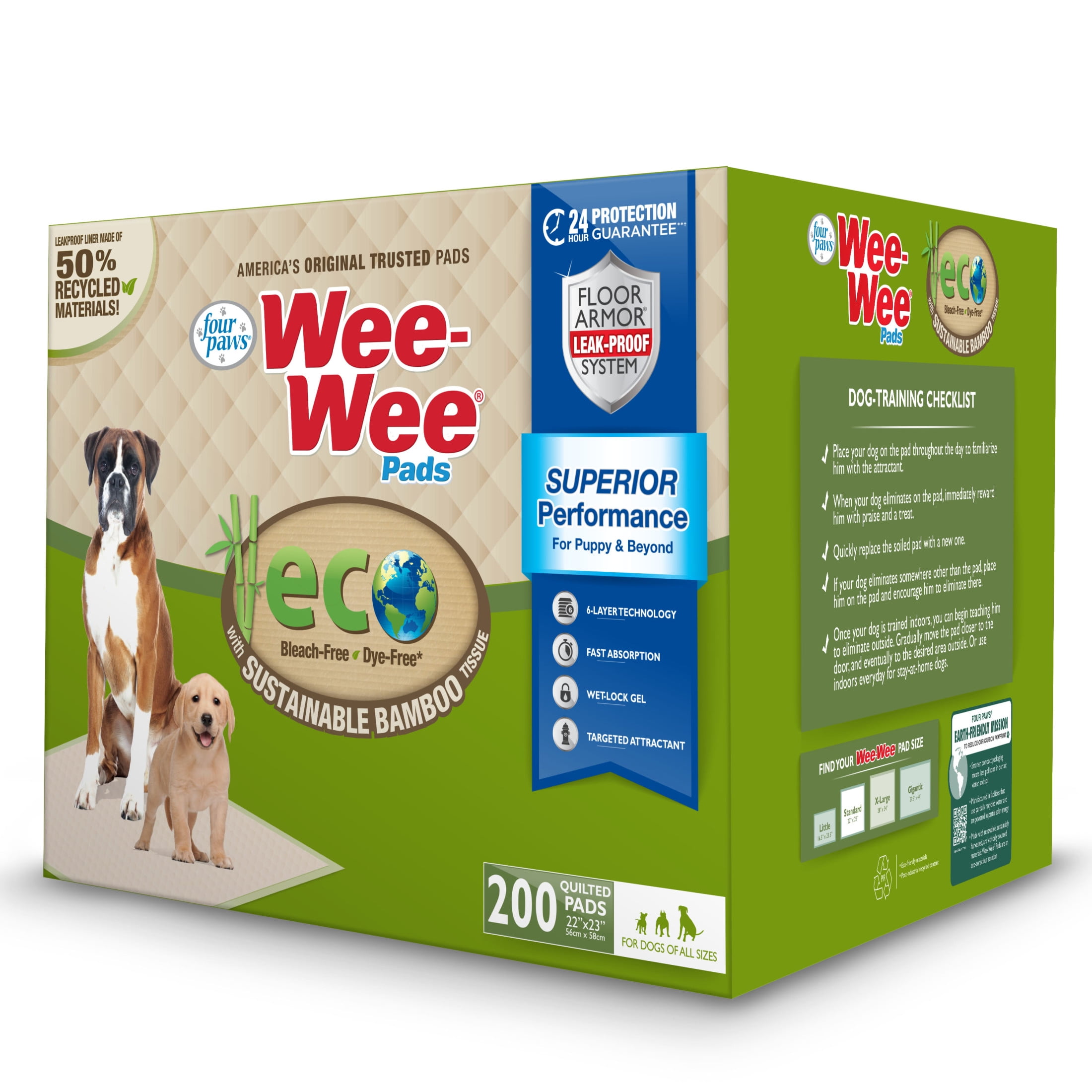 Four Paws Wee-Wee Superior Performance Eco Bamboo Dog Pee Pads 22" x 23" (200 Count)