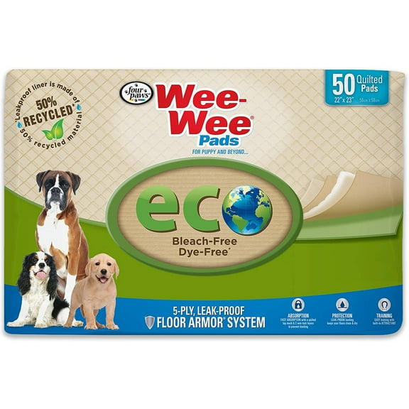 Four Paws Wee-Wee Eco-Friendly Potty Training Dog & Puppy Pads, Pet Pee Pads, 50 Count