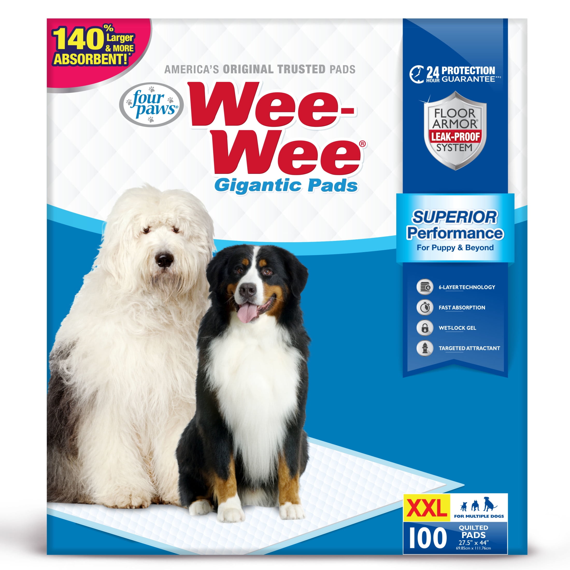 Four Paws Wee-Wee® Superior Performance Gigantic Dog Pee Pads 27.5" x 44" (100 Count)