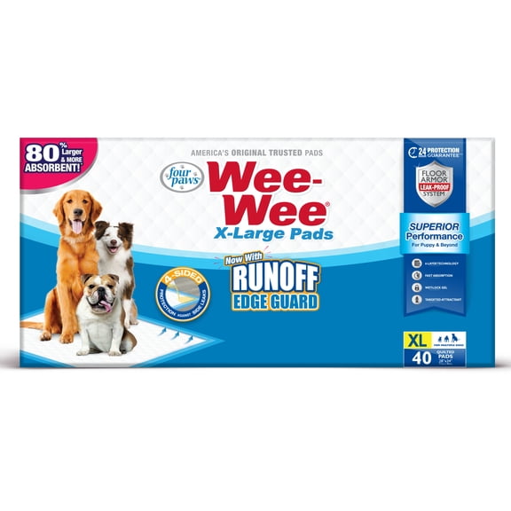 Four Paws Wee-Wee® Superior Performance Gigantic Dog Pee Pads with Runoff Edge Guard 28" x 34" (40 Count)