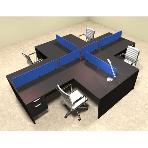Four Person Blue Divider Office Workstation Desk Set, #OT-SUL-FPB44