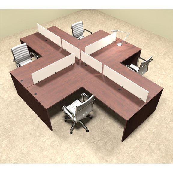 Four Person L Shaped Divider Office Workstation Desk Set, #OT-SUL-FP30