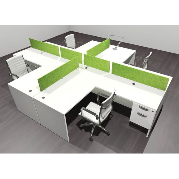 Four Person Modern Accoustic Divider Office Workstation Desk Set, #OF-CPN-FPRA41