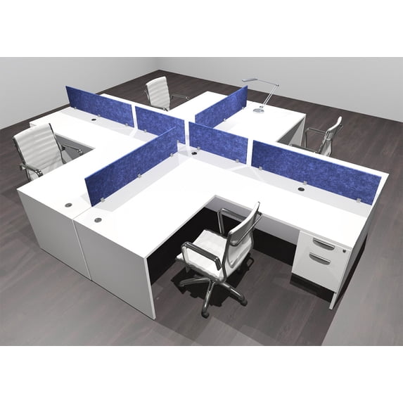 Four Person Modern Accoustic Divider Office Workstation Desk Set, #OF-CPN-FPRB41