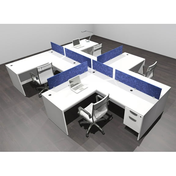 Four Person Modern Accoustic Divider Office Workstation Desk Set, #OF-CPN-SPRB57