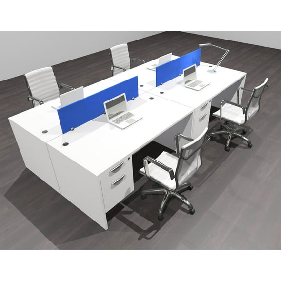 Four Person Modern Acrylic Divider Office Workstation Desk Set, #OF-CPN-FPB17